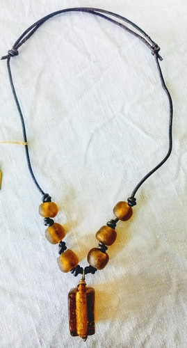 Ghana recycled glass trade bead leather necklace, adjustable