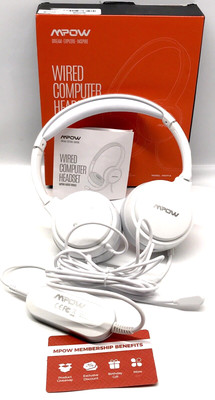 Mpow PA071A USB Computer Headset w/ Noise Canceling Microphone White Boom New