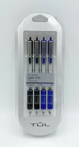 TUL Gel Pens, Med Point, 0.7 mm, Black And Blue Inks, Pack Of 4 Pens