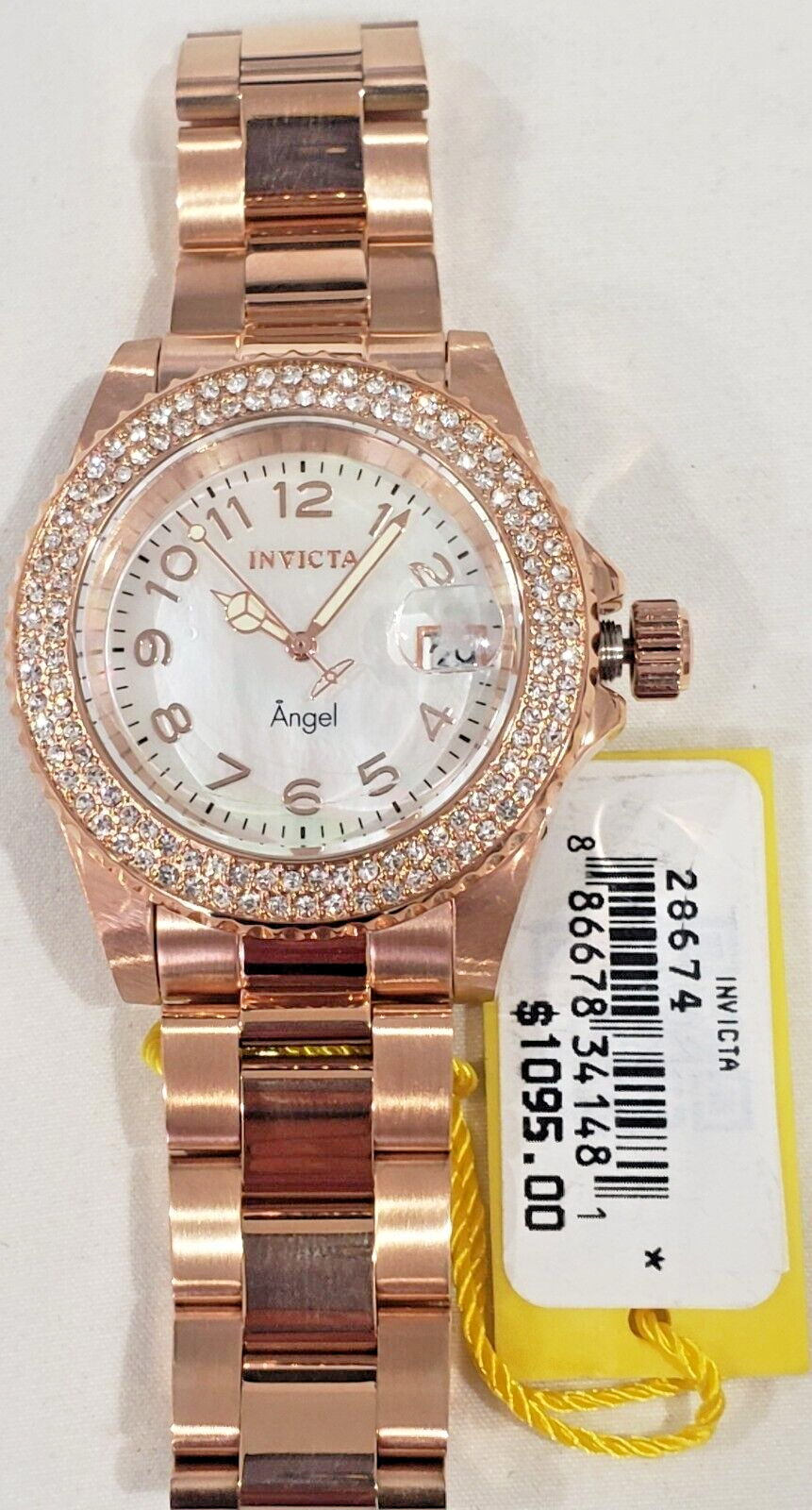 Pre-owned Invicta $1095 Msrp-  Angel Crystal White Mop Dial Ladies Watch- Rose Gold