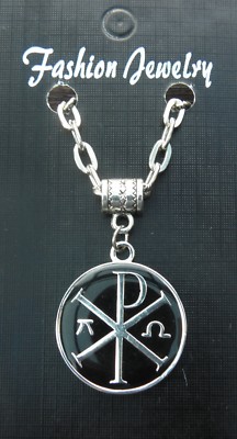 Chi-Rho Alpha-Omega Necklace 20'' or 24 inch Chi Rho Christian Pendant Charm