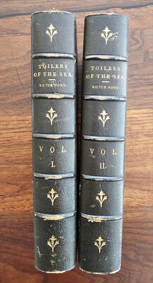  Toilers Of The Sea In 2 Volumes By Victor Hugo, 1890 1/2 Green Moroccan Leather