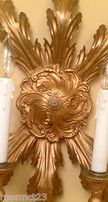 Vintage Lighting pair 1950s Hollywood Regency sconces Large