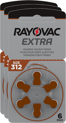 18 x Rayovac Hearing Aid Batteries 312 Extra Advanced 1.45V 180mAh 312AU-6XEMF