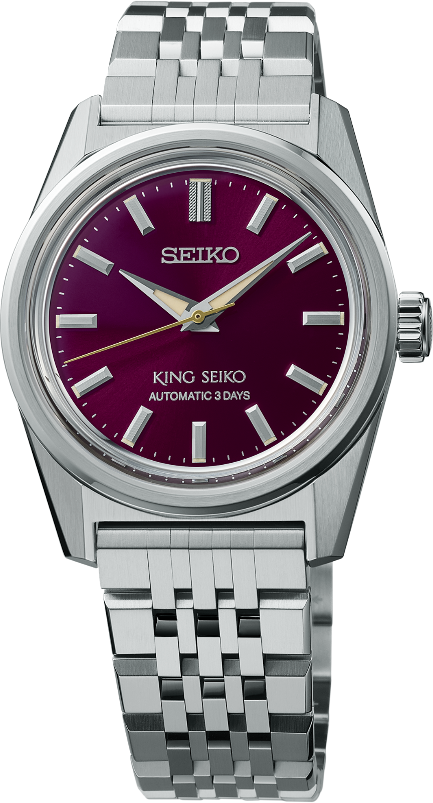 Pre-owned Seiko King  36.1 Mm Purple Dial Stainless Steel Watch Spb461
