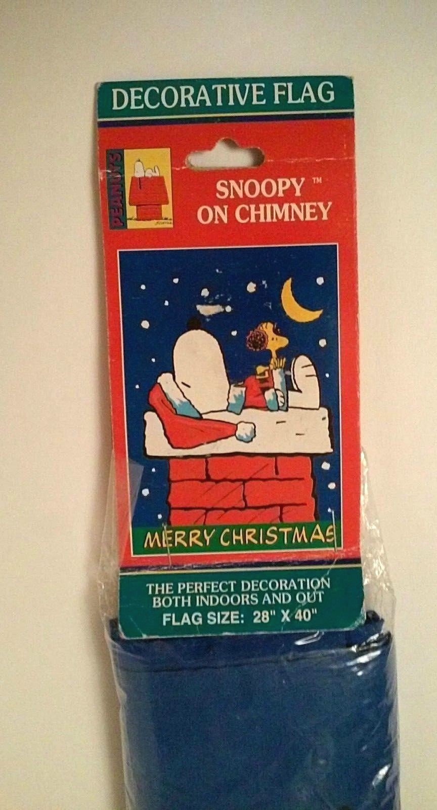 Snoopy On Chimney Woodstock Christmas 40 x 28 Peanuts Decorative Holiday Flag