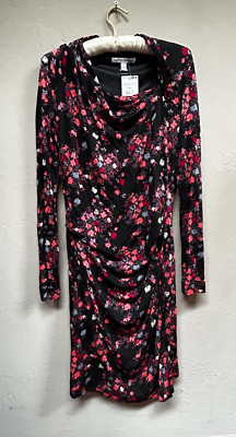 New MNG by Mango Medium Black Multicolor Floral Ruched Long Sleeve Shift Dress