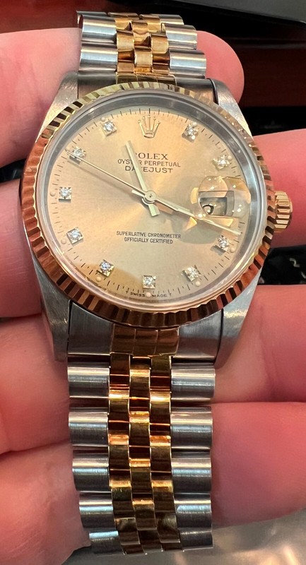 ROLEX VINTAGE Oyster Perpetual 16233 36MM Diamond Gold Dial Datejust