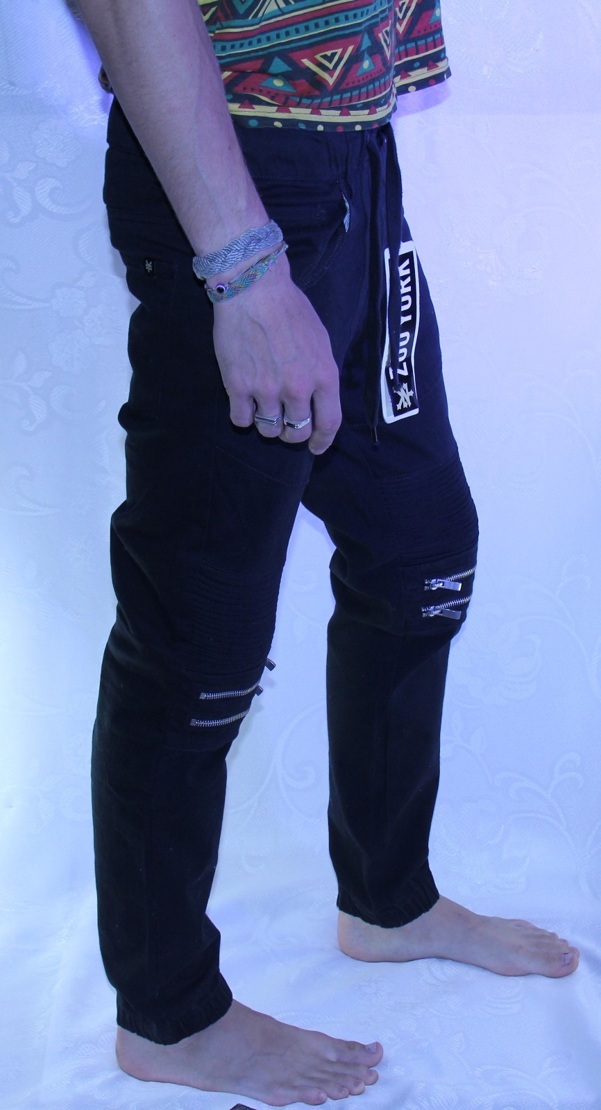 Zoo York Black Unisex Moto Zip Jogger Denim Jeans Pants Zipper - M Medium NEW