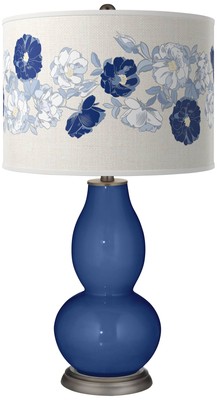 Color Plus Double Gourd 29 1/2'' Rose Bouquet Monaco Blue Table Lamp