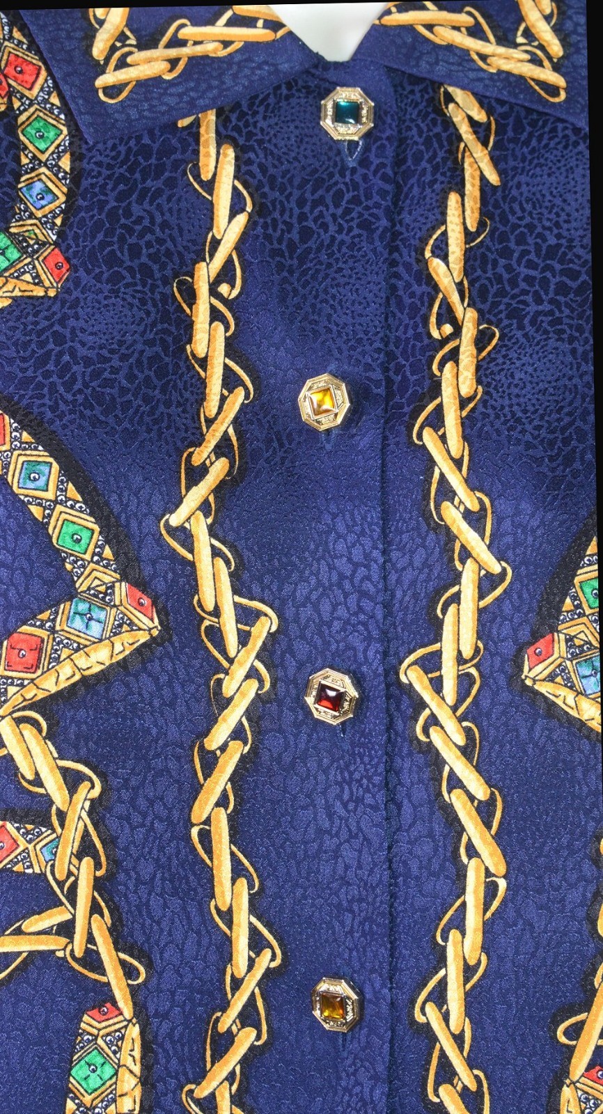 Designer ADRIANNA PAPE'LL 2PC  Navy & Gold Pants Outfit 100% Silk Women Sz 12