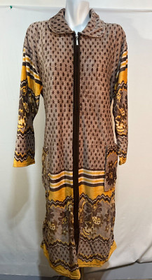 Women Velour Bath Robe  2X Yellow Beige  Brown  Zip Up Turkey Cotton New NWT