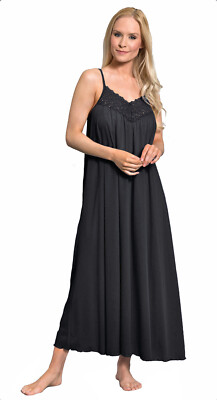 Shadowline Nightgown Women's Black Beloved Nylon Long Gown Spaghetti Strap