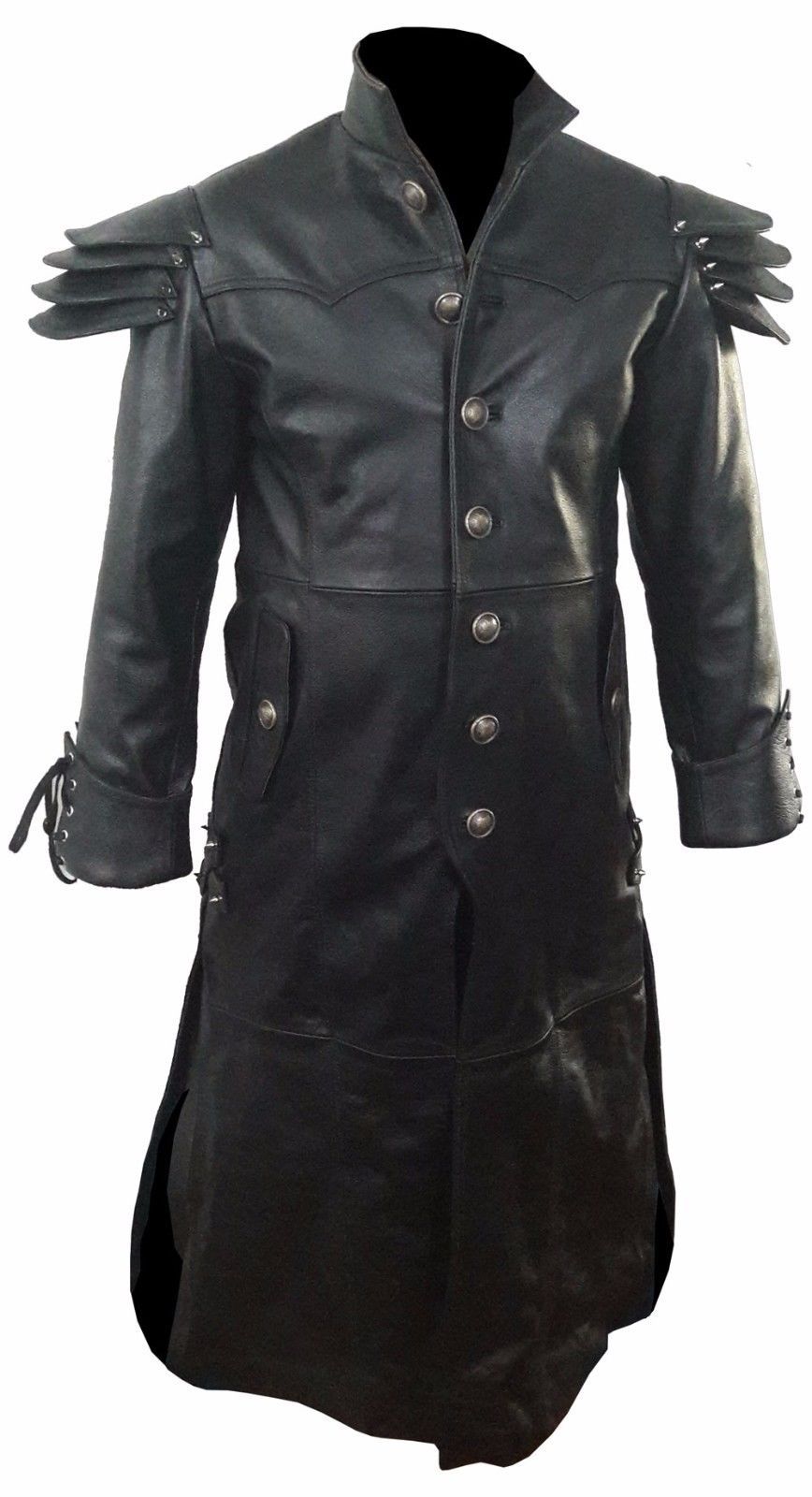 Mens Black Genuine Cow Leather Trench Coat – Long Jacket