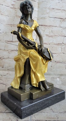 Hand Made Gorgeous Girl Banjo Player by Lost wax 100% Solid Bronze Figurine