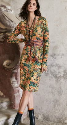 PERUVIAN CONNECTION Dress Sienna Floral Sheath Size Medium Cotton UK 12 NEW