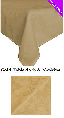 Damask Gold Tablecloth With Matching Gold Napkins Tablecloth Size 54x72 inch