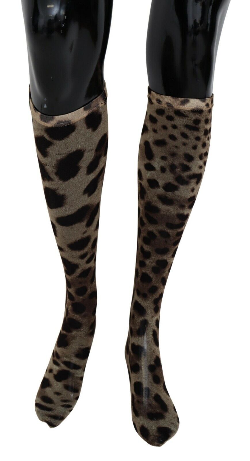 DOLCE & GABBANA Носки нейлоновые коричневые с леопардовым принтом женские до колена s. Рекомендованная розничная цена: 220 долларов США.