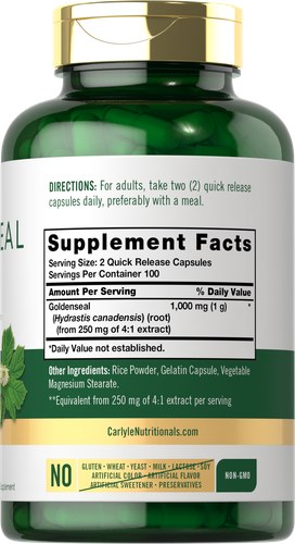 Goldenseal Root Capsules 1000mg | 200 Count | Non-GMO, Gluten Free | by Carlyle