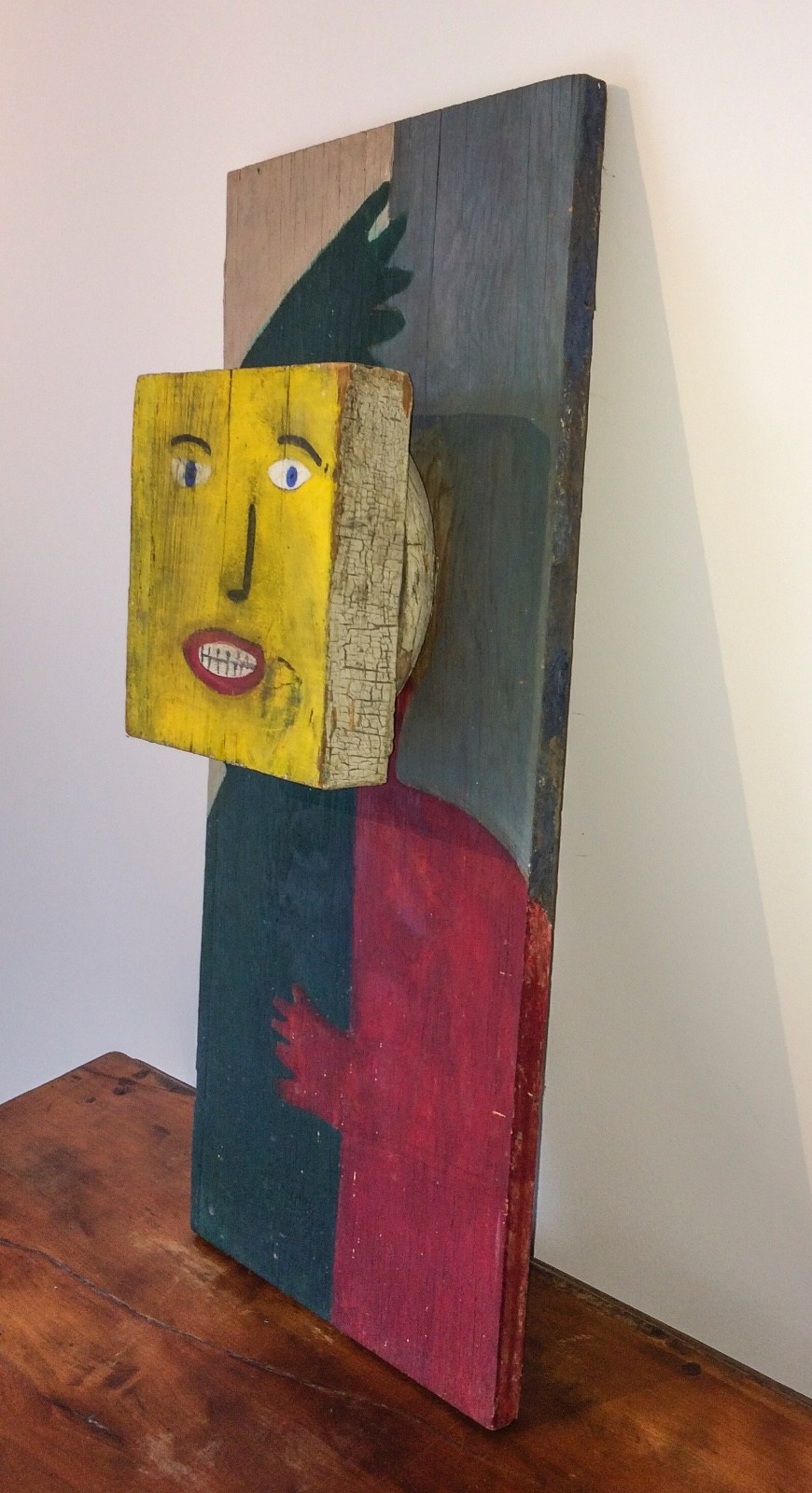 Vintage Appalachian Folk / Outsider Art Panel with Found Wood Elements ca 1980