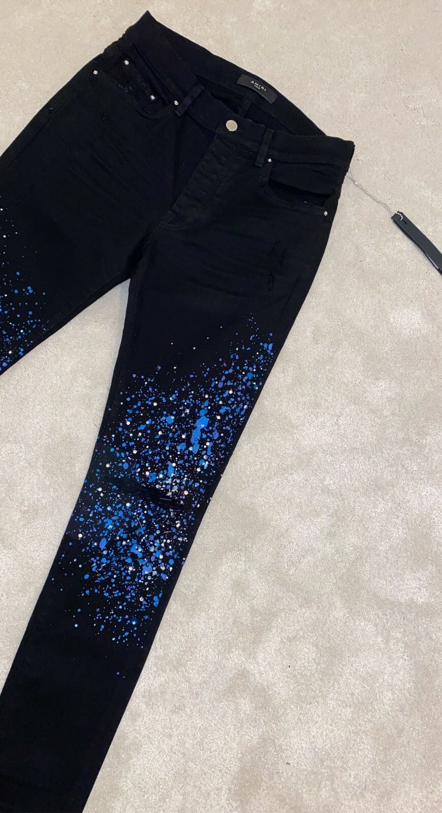 Pre-owned Amiri Black Crystal Painter Jeans