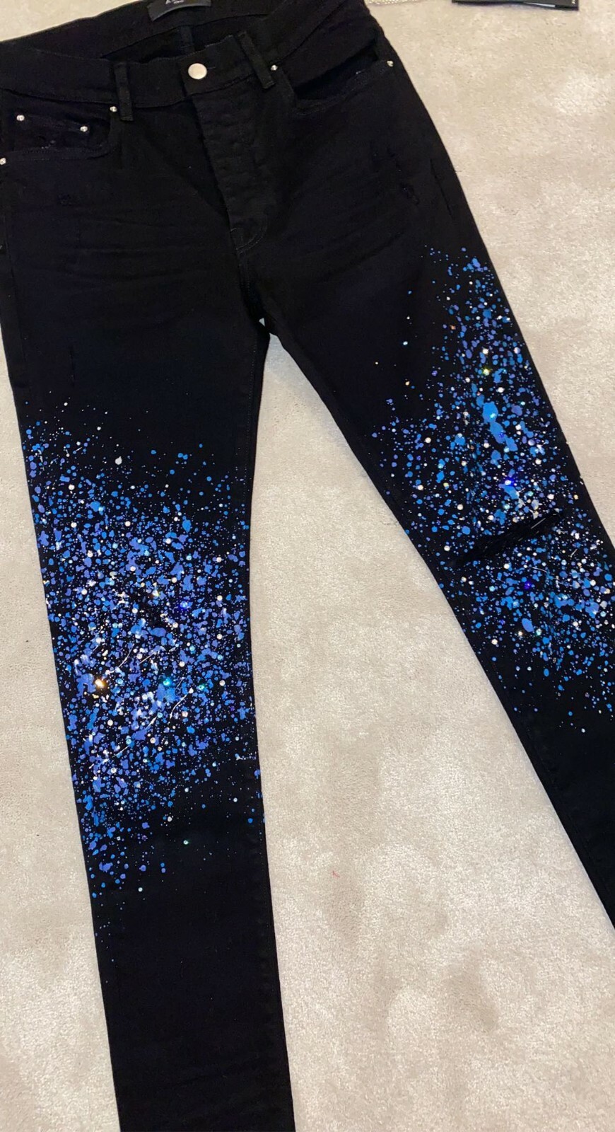 Pre-owned Amiri Black Crystal Painter Jeans