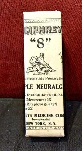 Antique Medicine Humphrey’s Homeopathic: For Neuralgia, Belladonna, Sealed Mint.