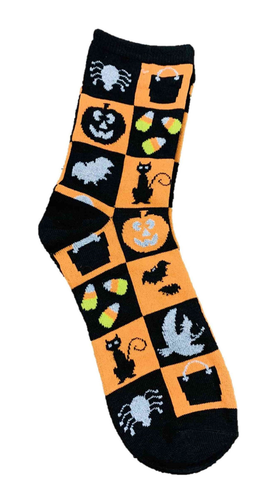 Halloween Sparkly Crew Sock ~ Size 9-11, Shoe Size 4-10