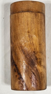 WOODEN SCREW TOP CYLINDRICAL CONTAINER/ BOX, MEDICINE BOTTLE TYPE, 5 7/8''