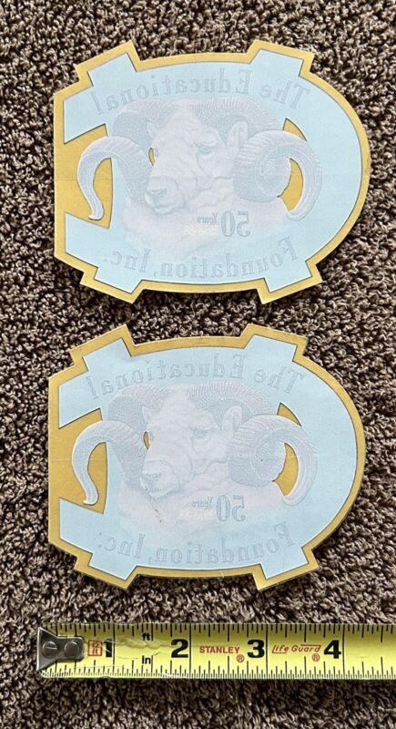 NICE PAIR OF 50TH ANNIVERSARY UNC RAMS CLUB FOUNDATION STICKERS DECALS