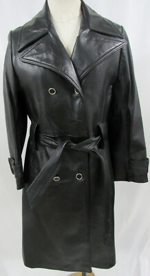 NWT Vintage Women's Peter Caruso Black Leather Coat Size 10