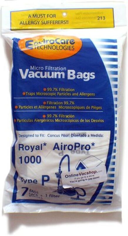 Royal Airopro Type P Vacuum Bags 7 Pk + 1 Filter By Envirocare
