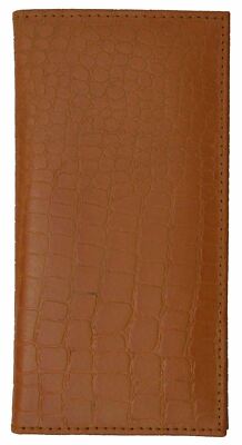 Crocodile Design Basic Genuine Leather Checkbook Cover Tan