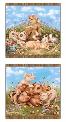 23'' Fabric Panel | Elizabeth's Studio Think Happy Pig Field Scene White