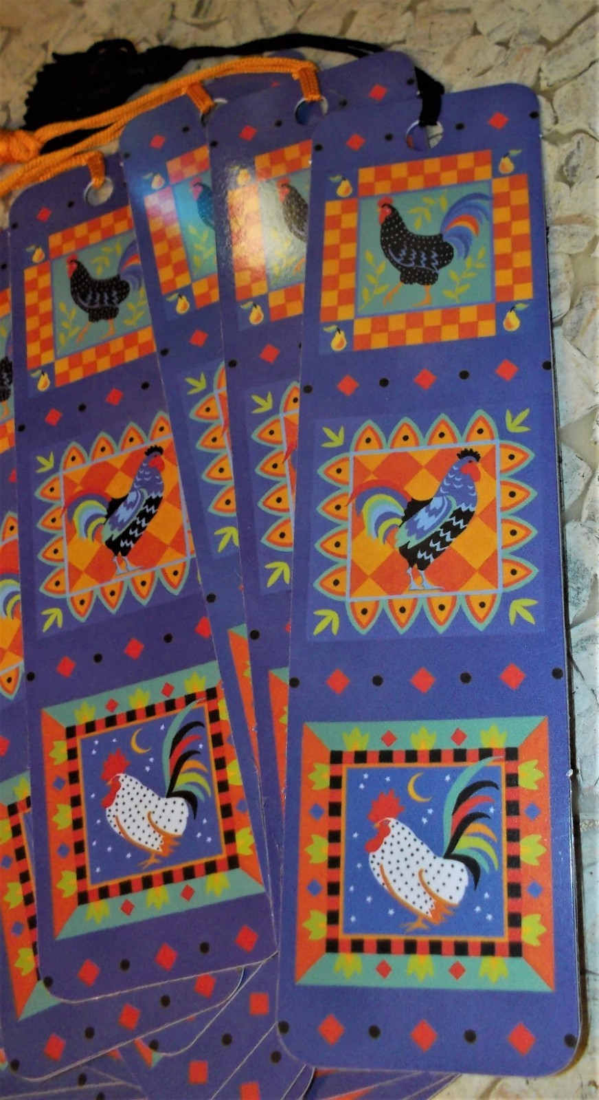 NEW - 18 colorful rooster chicken poultry bookmarks, with tassel, GIFT IDEA, LOT