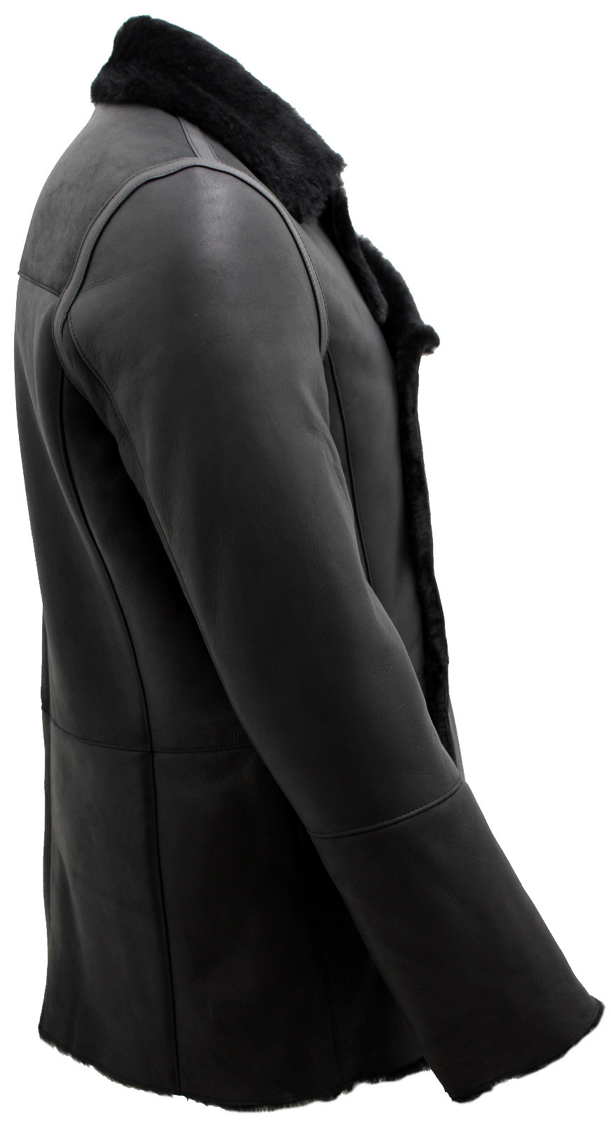 Pre-owned Upper Class Men's Black Double Breasted Real Sheepskin Pea Coat