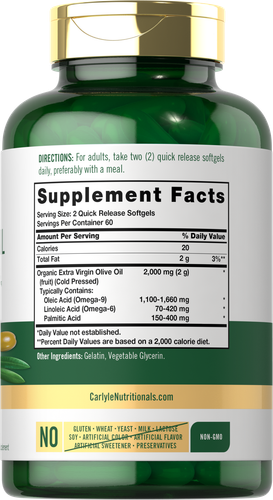 Olive Oil Softgels 2000mg | 120 Count | Cold Pressed, Extra Virgin | by Carlyle