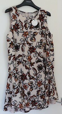 NEW Womens C & E Small Floral Cream Brown Red Sleeveless Crepe Dress