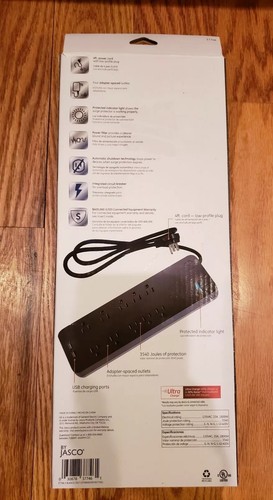 GE UltraPro Surge Protector 10 Outlets 2 USB Ports 4ft. Cord Black Fair Shape