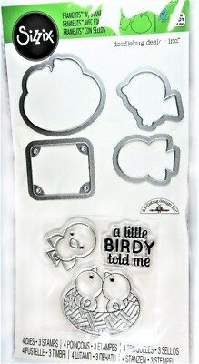 A Little Birdy Told Me Bird Sizzix Clear Stamp and Framelits Die Set 660397 NEW!