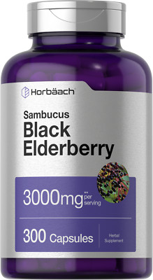 Black Elderberry Capsules 3000mg | 300 Count | Sambucus | Non-GMO | by Horbaach 