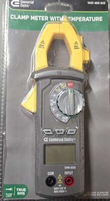 Commercial Electric Clamp Meter with Temperature 1001-490-633 600V AC/DC Voltage