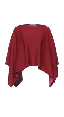 $1.9K Valentino Brick Red & Pink Reversible Boatneck Poncho Cape SZ M NWT WOW!