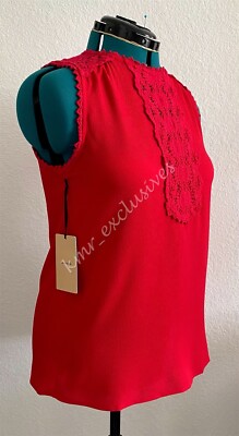 NWT Halogen Crochet Lace & Crepe Tank in Red with Keyhole Back Size: S MSRP: $59