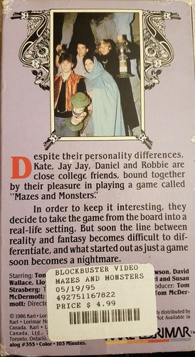 Mazes and Monsters (VHS, 1986) ORIGINAL KARL LORIMAR RELEASE Tested FREE SHIP