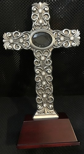 ロイヤルオーダー　LARGE CROSS with CROWN Royal Limited Silver Plated Cross w Clear Crystal Jewels 10