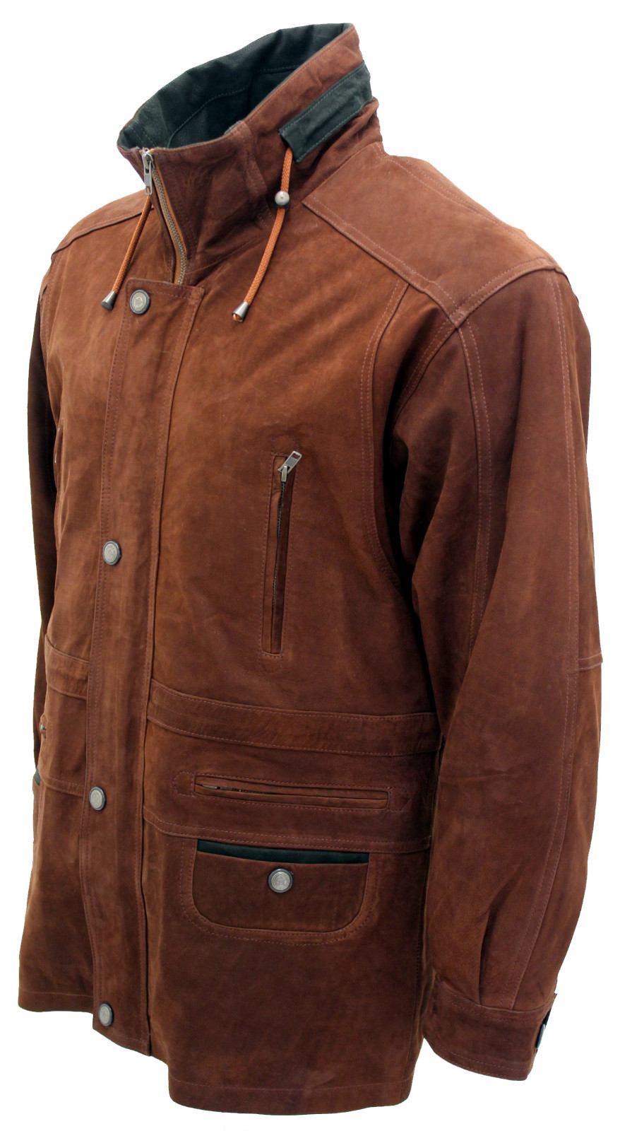 Pre-owned Infinity Men's Rust Tan Cow Hide Nubuck Suede Parka Jacket