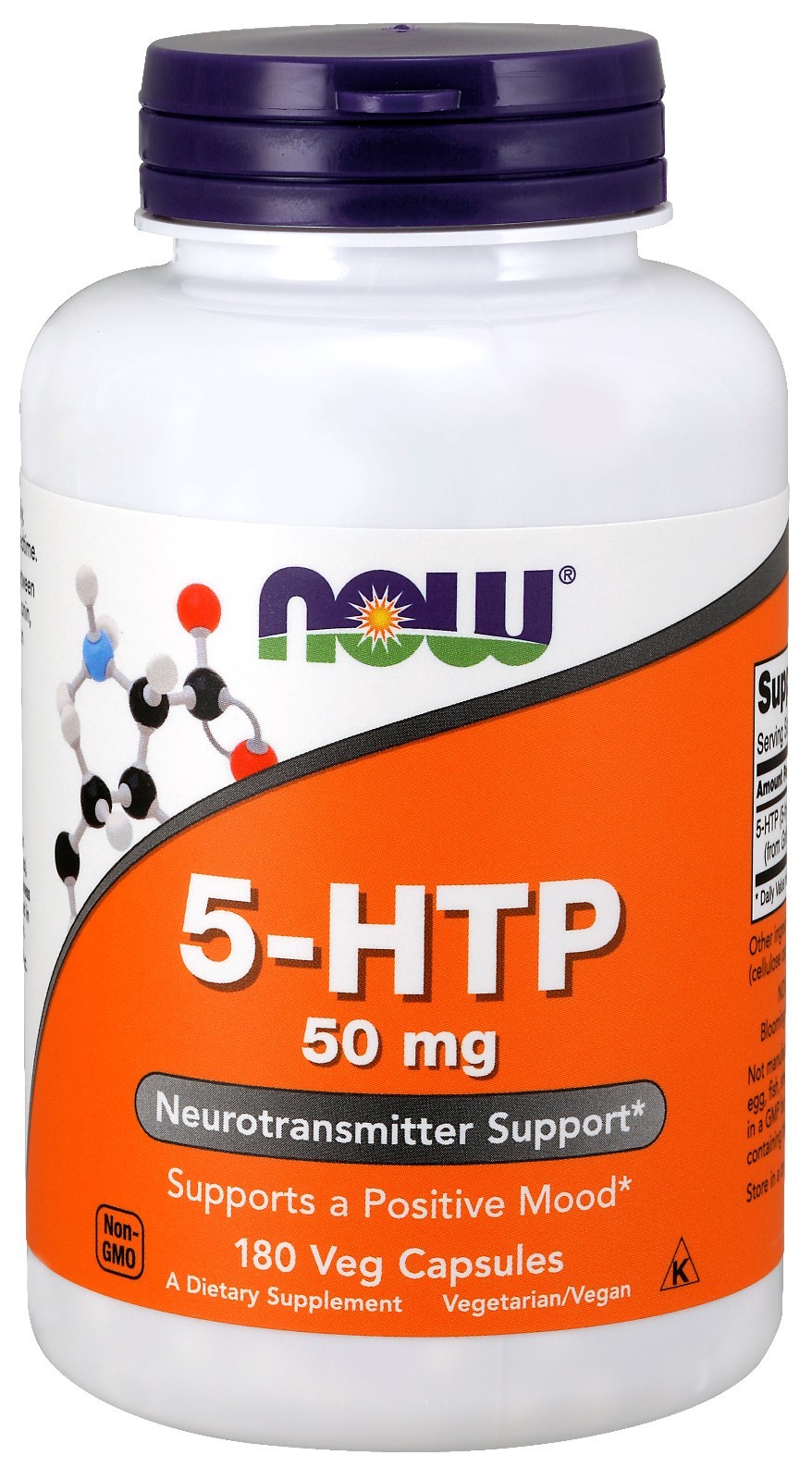 NOW Foods 5-HTP, 50 мг, 180 растительных капсул - нейротрансмиттер и поддержка настроения