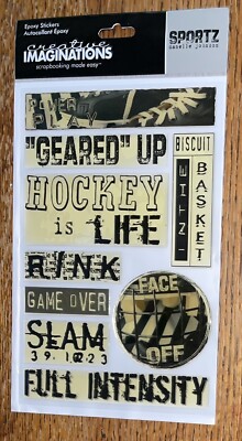 Creative Imaginations Epoxy Hockey Is Life Face Off Game Over Biskuit Stickers