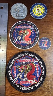 BUNDLE: Central Fire Station, Honolulu Fire Dept Patch Challenge Coin Stickers